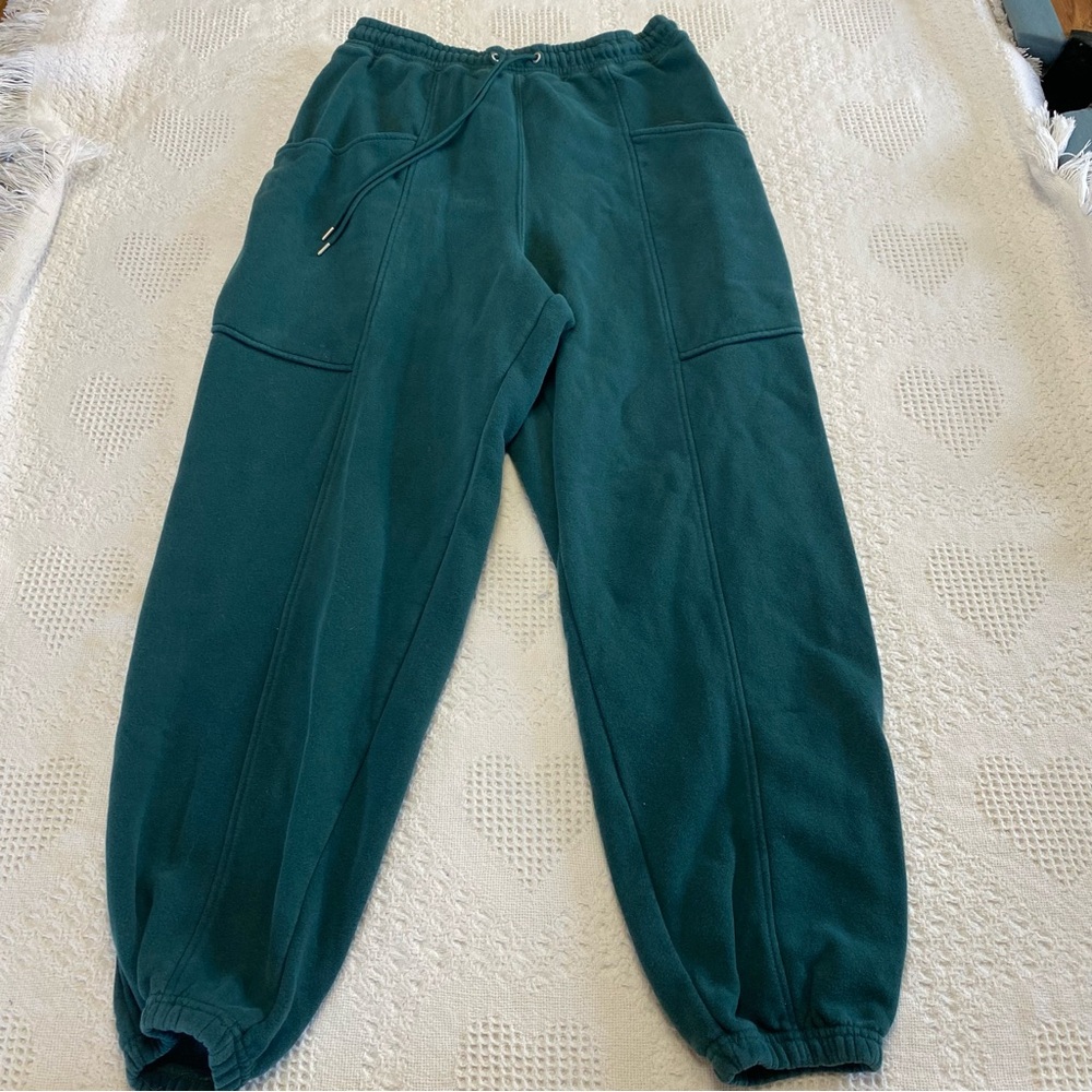 Cozi Oversized Dark Green Fleece Lined Joggers (L)